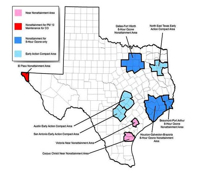 non-attainment map of texas